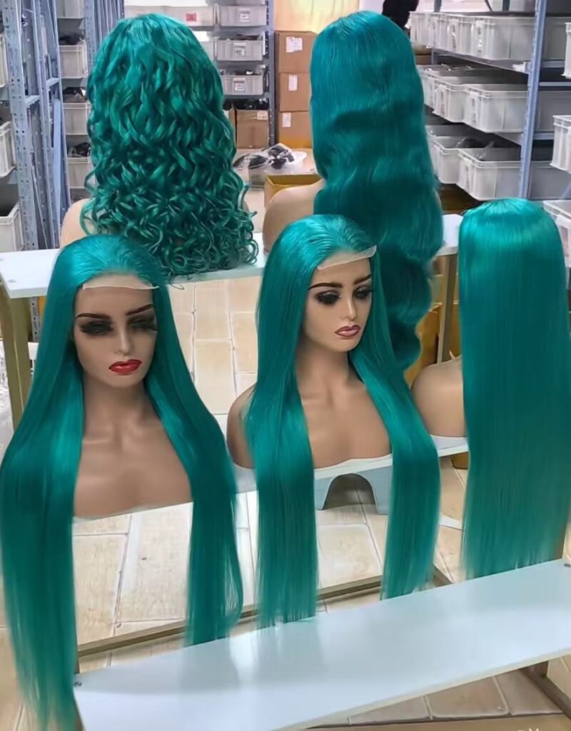 Summer blue curly colored wig human hair unit for hair reseller seasonal wig bulk inventory sourcing