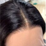 Close up of 13x4 lace frontal bob wig, pre-plucked baby hair, natural hairline, invisible swiss lace for human hair bob wig