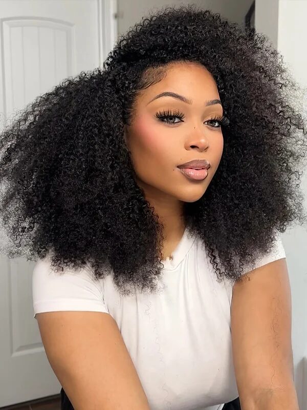 Afro Kinky Curly 3 In 1 Half Wig human hair, fluffy natural curly half wig