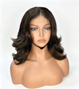 90s blowout layered bob human hair wig front view loose wave hd lace glueless