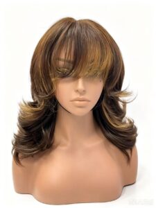 90s blowout layered bob human hair wig with soft curtain bangs face‑framing fringe front view
