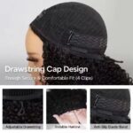 3 In 1 Half Wig drawstring cap design, glueless cap with 4 clips anti-slip band