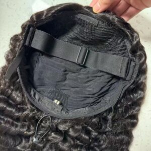 3 In 1 Half Wig inner cap closeup, adjustable drawstring and clips human hair half wig
