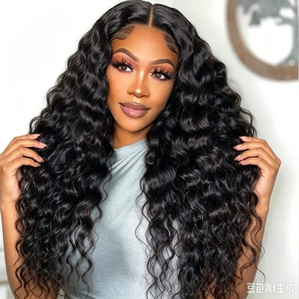Natural 24 Inch Loose Deep Wave Wig 13x6 HD Lace Front Glueless Wig Natural Black 180 Density For French European Black Women