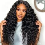 Natural 24 Inch Loose Deep Wave Wig 13x6 HD Lace Front Glueless Wig Natural Black 180 Density For French European Black Women