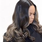 Money Piece Highlight Wavy Wig back side view long loose body wave human hair wig