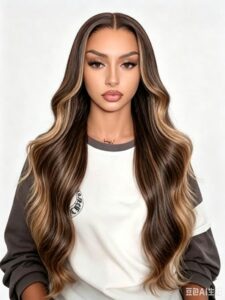 Money Piece Highlight Wavy Wig honey blonde highlight loose body wave human hair wig