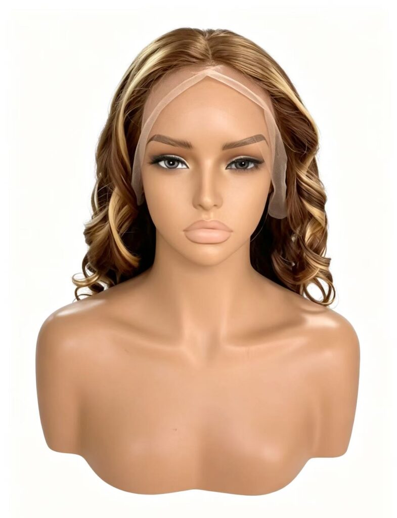 Money Piece Highlight Wavy Wig 5x5 hd closure glueless cap mannequin display