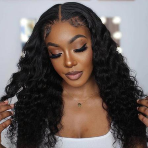 Loose Deep Wave Water Wave Human Hair Wig On Mannequin Head, Natural Black 13x6 HD Lace Front 180 Density Glueless Wig For Western Europe