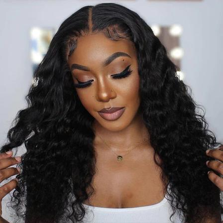 Loose Deep Wave Water Wave Human Hair Wig On Mannequin Head, Natural Black 13x6 HD Lace Front 180 Density Glueless Wig For Western Europe