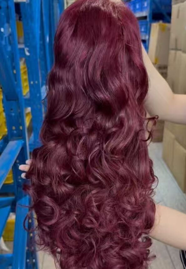 OEM Colored Bouncy Curly Glueless Wig burgundy curly human hair wig