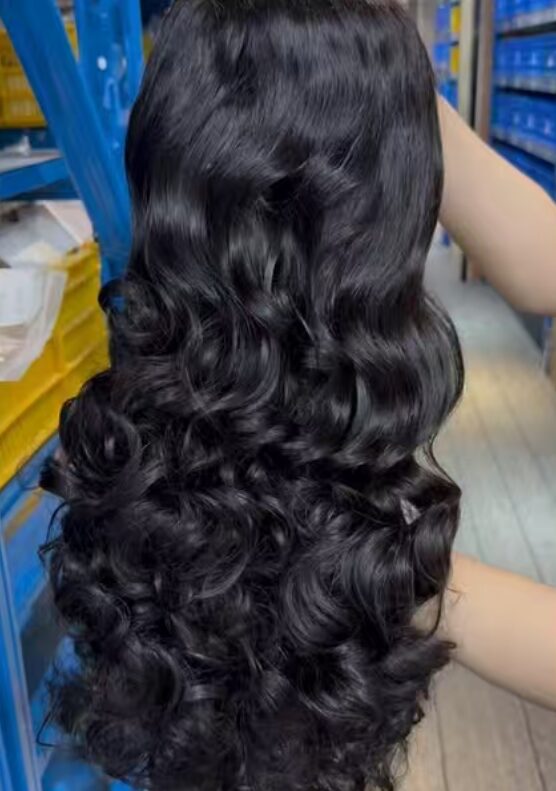 OEM Colored Bouncy Curly Glueless Wig natural black bouncy curly human hair