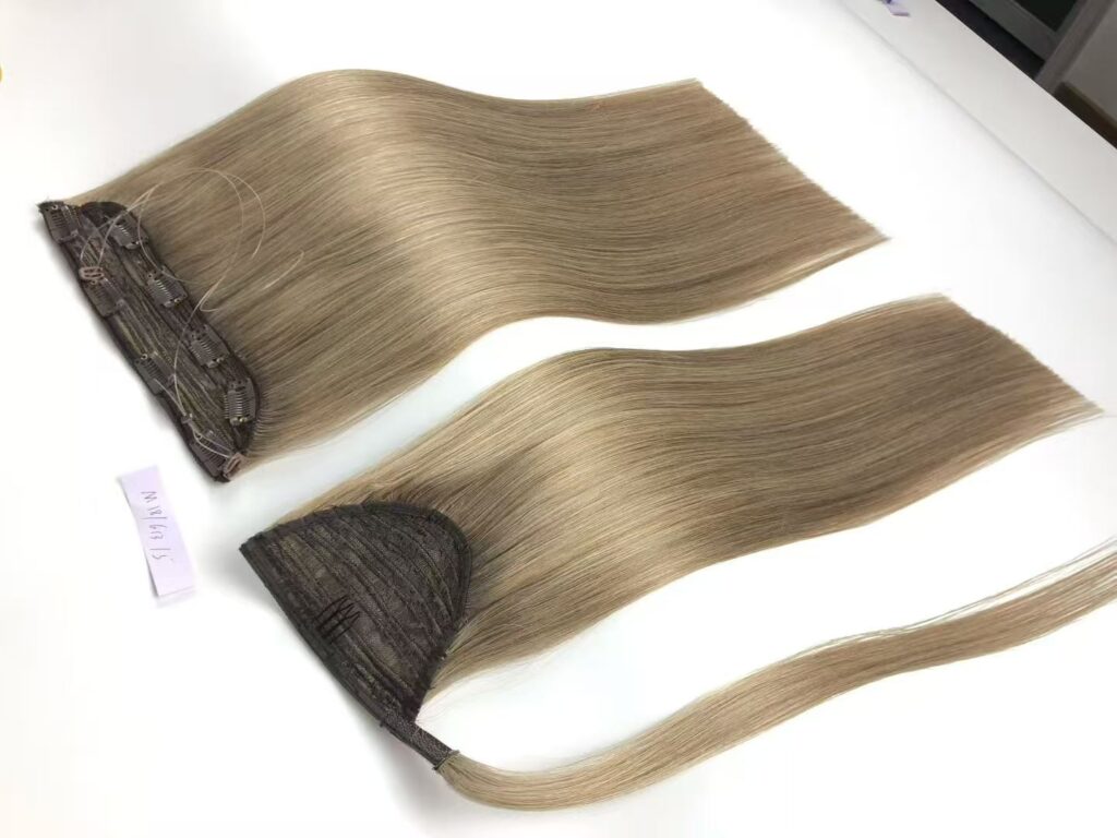 Raw Chinese hair ponytail extensions, long silky straight hair