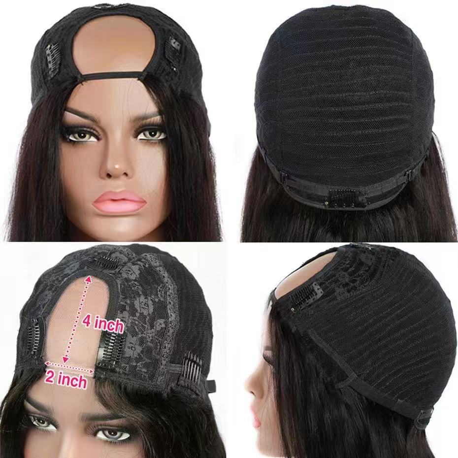 U part wig cap inner structure display, U shape opening, adjustable straps and clips, 2x4 inch parting space, human hair wig cap