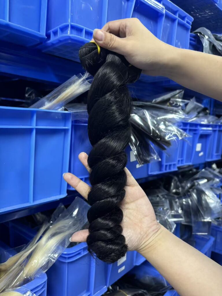 Single raw virgin loose wave bundle, natural black human hair weft, factory wholesale supply